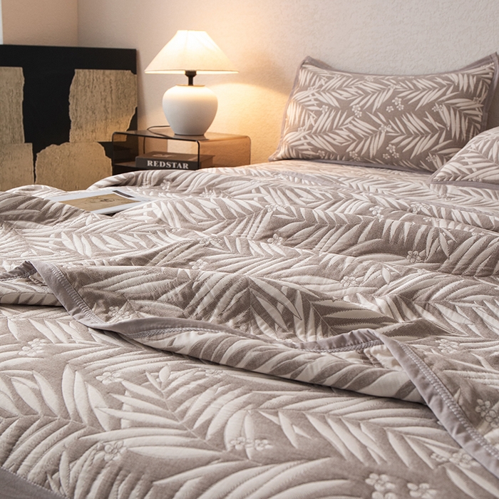 91家纺网 家纺一手货源 找家纺 小叮当家纺仓储工厂店 (买家秀 爆款花型 不断货)2025新款舒适简约A类全棉三层纱单品床笠单件床笠 叶美-赤铜棕