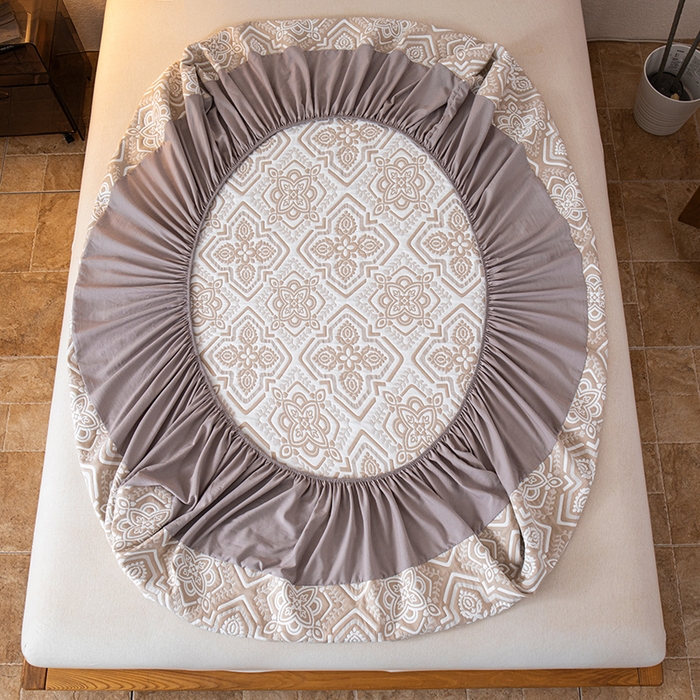 91家纺网 家纺一手货源 找家纺 小叮当家纺仓储工厂店 (买家秀 爆款花型 不断货)2025新款舒适简约A类全棉三层纱单品床笠单件床笠 卡曼洛-深棕