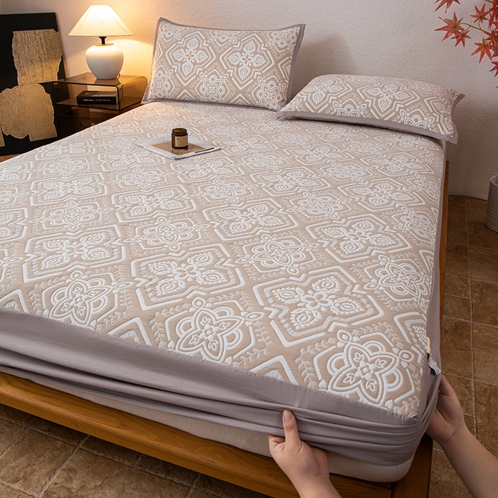 91家纺网 家纺一手货源 找家纺 小叮当家纺仓储工厂店 (买家秀 爆款花型 不断货)2025新款舒适简约A类全棉三层纱单品床笠单件床笠 卡曼洛-深棕