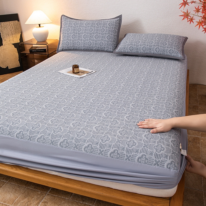 91家纺网 家纺一手货源 找家纺 小叮当家纺仓储工厂店 (买家秀 爆款花型 不断货)2025新款舒适简约A类全棉三层纱单品床笠单件床笠 可丽之彩-墨黑