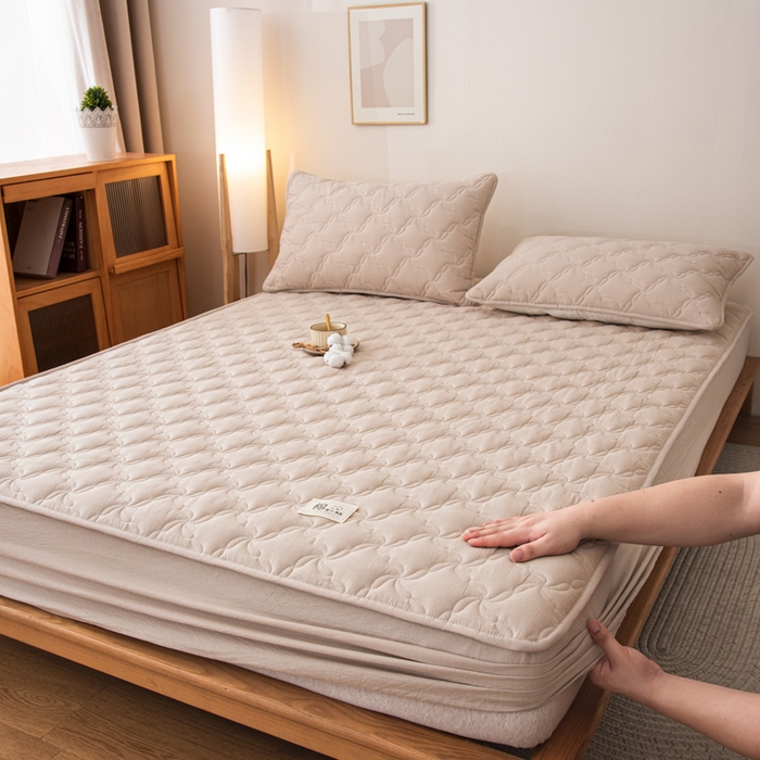 小叮当家纺仓储工厂店 (买家秀 爆款花型 不断货)2025新款A类全棉色织抗菌夹棉单品床笠单件床笠 卡其色