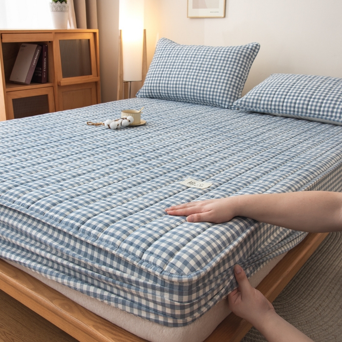 91家纺网 家纺一手货源 找家纺 小叮当家纺仓储工厂店 (买家秀 爆款花型 不断货)2025新款A类全棉色织抗菌夹棉单品床笠单件床笠 蓝小格