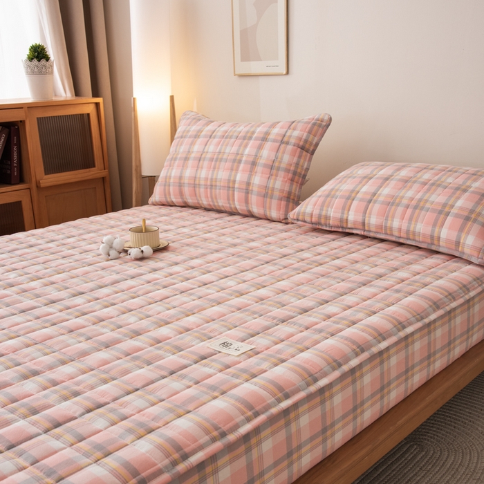 91家纺网 家纺一手货源 找家纺 小叮当家纺仓储工厂店 (买家秀 爆款花型 不断货)2025新款A类全棉色织抗菌夹棉单品床笠单件床笠 莫妮卡-粉