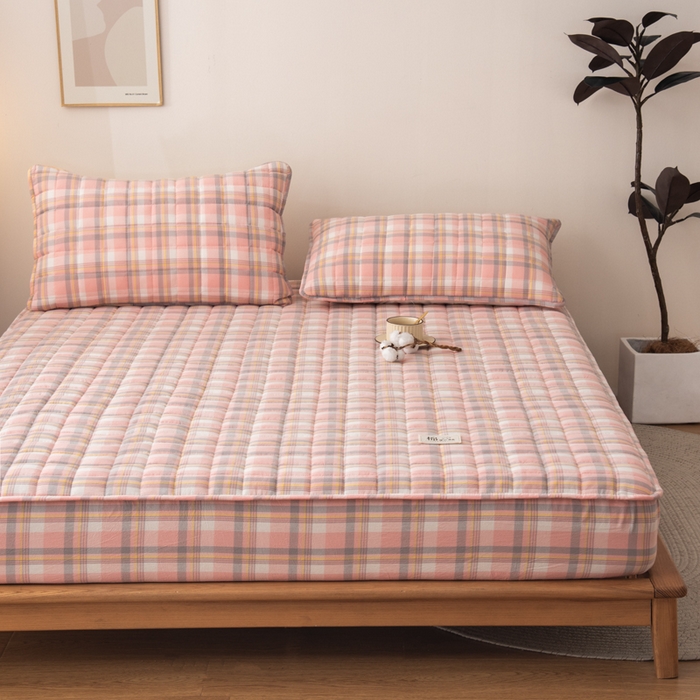 91家纺网 家纺一手货源 找家纺 小叮当家纺仓储工厂店 (买家秀 爆款花型 不断货)2025新款A类全棉色织抗菌夹棉单品床笠单件床笠 莫妮卡-粉