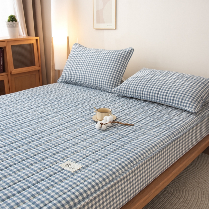 91家纺网 家纺一手货源 找家纺 小叮当家纺仓储工厂店 (买家秀 爆款花型 不断货)2025新款A类全棉色织抗菌夹棉单品床笠单件床笠 蓝小格