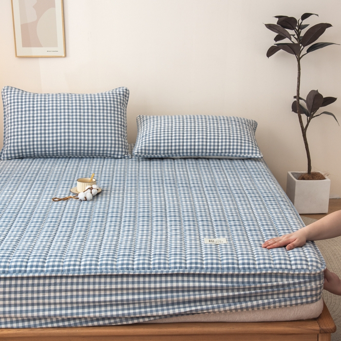 91家纺网 家纺一手货源 找家纺 小叮当家纺仓储工厂店 (买家秀 爆款花型 不断货)2025新款A类全棉色织抗菌夹棉单品床笠单件床笠 蓝小格