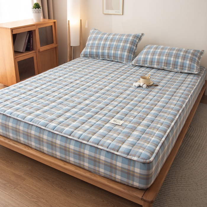 91家纺网 家纺一手货源 找家纺 小叮当家纺仓储工厂店 (买家秀 爆款花型 不断货)2025新款A类全棉色织抗菌夹棉单品床笠单件床笠 莫妮卡-蓝