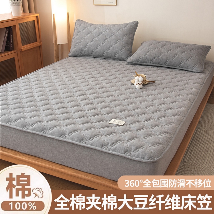 91家纺网 家纺一手货源 找家纺 小叮当家纺仓储工厂店 (买家秀 爆款花型 不断货)2025新款A类全棉色织抗菌夹棉单品床笠单件床笠 高级灰