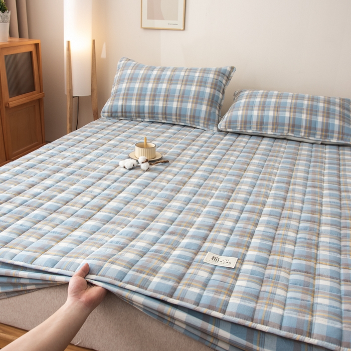 91家纺网 家纺一手货源 找家纺 小叮当家纺仓储工厂店 (买家秀 爆款花型 不断货)2025新款A类全棉色织抗菌夹棉单品床笠单件床笠 莫妮卡-蓝