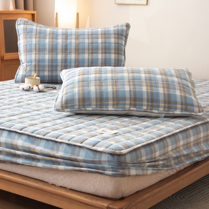 91家纺网 家纺一手货源 找家纺 小叮当家纺仓储工厂店 (买家秀 爆款花型 不断货)2025新款A类全棉色织抗菌夹棉单品床笠单件床笠 莫妮卡-蓝