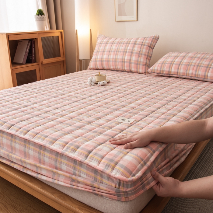 小叮当家纺仓储工厂店 (买家秀 爆款花型 不断货)2025新款A类全棉色织抗菌夹棉单品床笠单件床笠 莫妮卡-粉