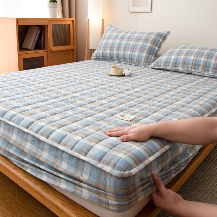 小叮当家纺仓储工厂店 (买家秀 爆款花型 不断货)2025新款A类全棉色织抗菌夹棉单品床笠单件床笠 莫妮卡-蓝