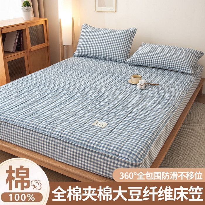 91家纺网 家纺一手货源 找家纺 小叮当家纺仓储工厂店 (买家秀 爆款花型 不断货)2025新款A类全棉色织抗菌夹棉单品床笠单件床笠 蓝小格