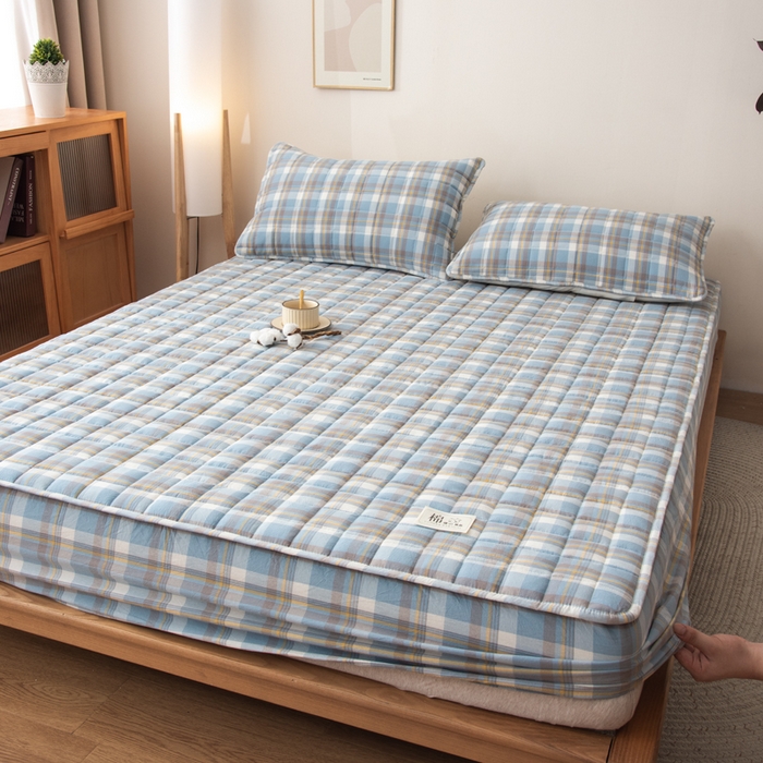 91家纺网 家纺一手货源 找家纺 小叮当家纺仓储工厂店 (买家秀 爆款花型 不断货)2025新款A类全棉色织抗菌夹棉单品床笠单件床笠 莫妮卡-蓝