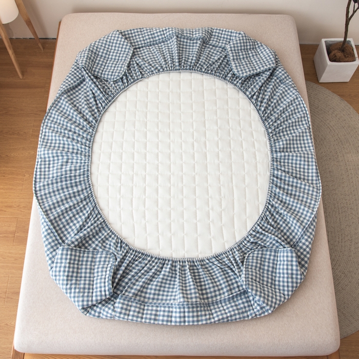 91家纺网 家纺一手货源 找家纺 小叮当家纺仓储工厂店 (买家秀 爆款花型 不断货)2025新款A类全棉色织抗菌夹棉单品床笠单件床笠 蓝小格