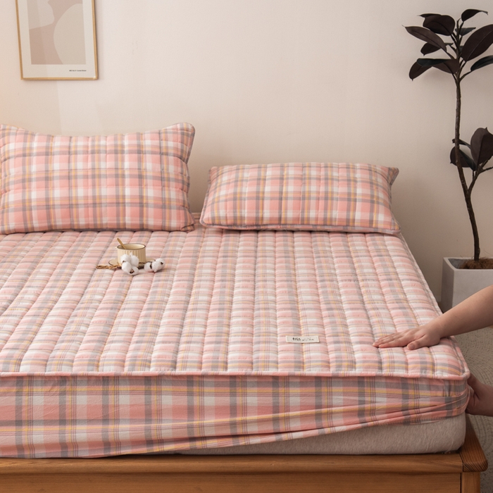 91家纺网 家纺一手货源 找家纺 小叮当家纺仓储工厂店 (买家秀 爆款花型 不断货)2025新款A类全棉色织抗菌夹棉单品床笠单件床笠 莫妮卡-粉