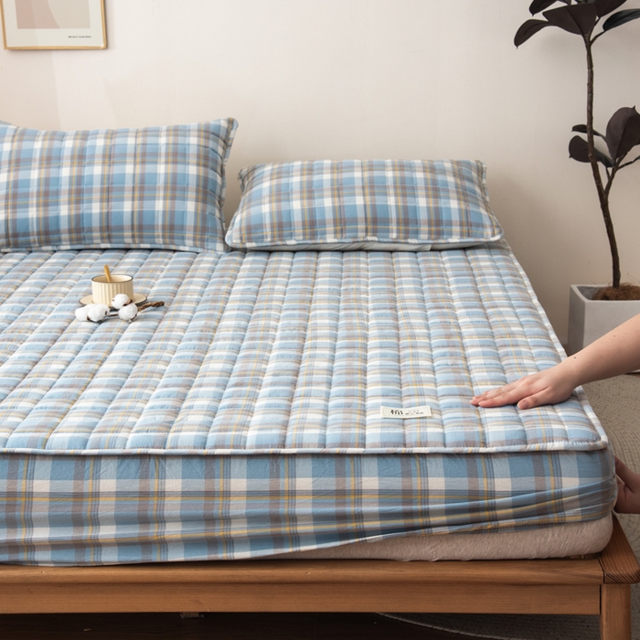 91家纺网 家纺一手货源 找家纺 小叮当家纺仓储工厂店 (买家秀 爆款花型 不断货)2025新款A类全棉色织抗菌夹棉单品床笠单件床笠 莫妮卡-蓝