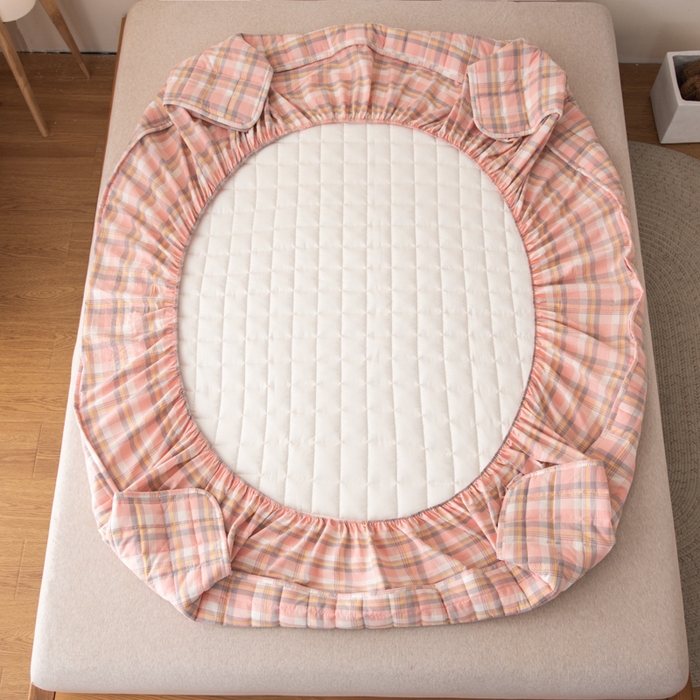 91家纺网 家纺一手货源 找家纺 小叮当家纺仓储工厂店 (买家秀 爆款花型 不断货)2025新款A类全棉色织抗菌夹棉单品床笠单件床笠 莫妮卡-粉