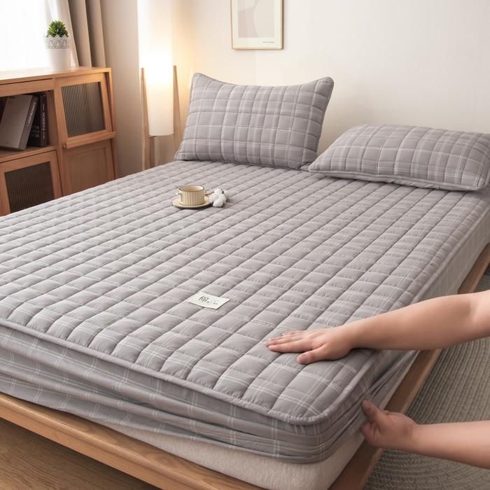 小叮当家纺仓储工厂店 (买家秀 爆款花型 不断货)2025新款A类全棉色织抗菌夹棉单品床笠单件床笠 灰小格