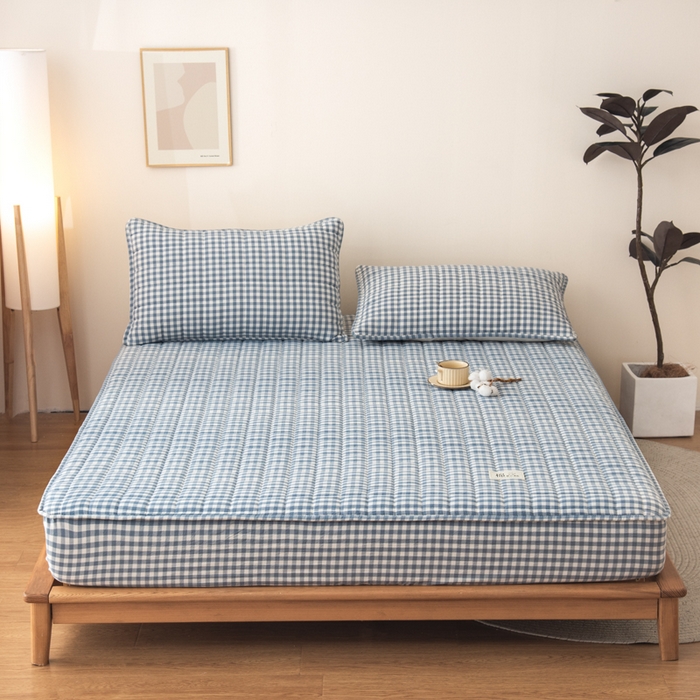 91家纺网 家纺一手货源 找家纺 小叮当家纺仓储工厂店 (买家秀 爆款花型 不断货)2025新款A类全棉色织抗菌夹棉单品床笠单件床笠 蓝小格