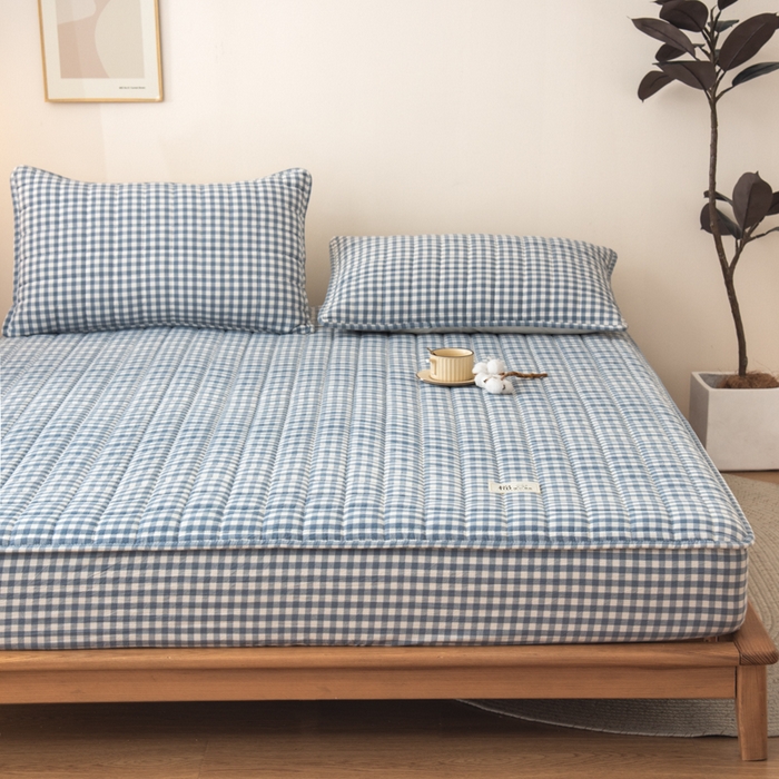 91家纺网 家纺一手货源 找家纺 小叮当家纺仓储工厂店 (买家秀 爆款花型 不断货)2025新款A类全棉色织抗菌夹棉单品床笠单件床笠 蓝小格