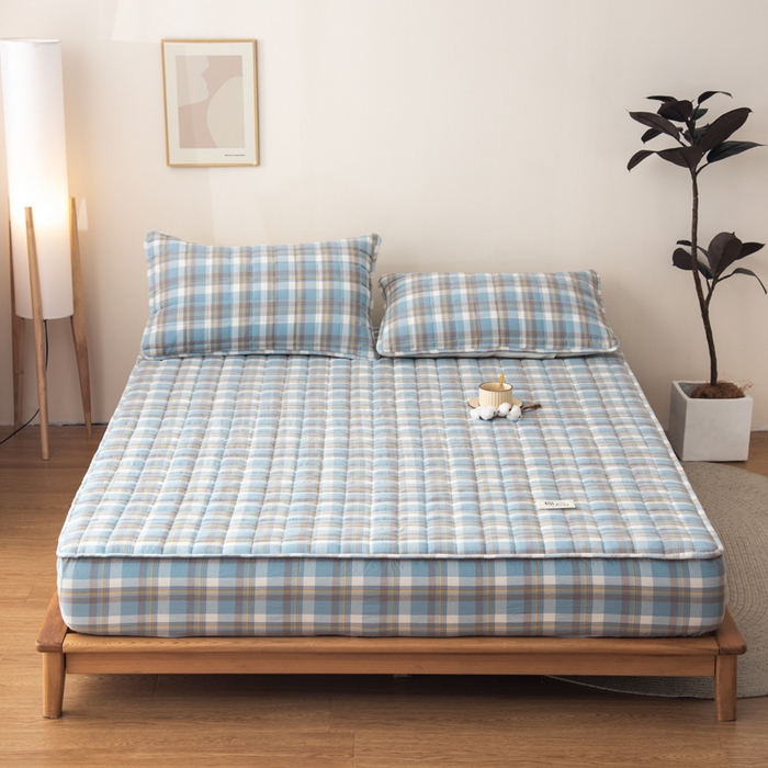 91家纺网 家纺一手货源 找家纺 小叮当家纺仓储工厂店 (买家秀 爆款花型 不断货)2025新款A类全棉色织抗菌夹棉单品床笠单件床笠 莫妮卡-蓝