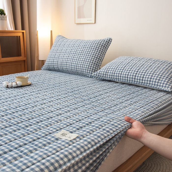91家纺网 家纺一手货源 找家纺 小叮当家纺仓储工厂店 (买家秀 爆款花型 不断货)2025新款A类全棉色织抗菌夹棉单品床笠单件床笠 蓝小格