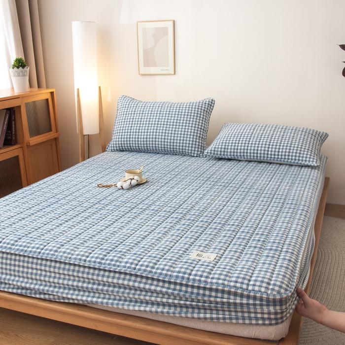 91家纺网 家纺一手货源 找家纺 小叮当家纺仓储工厂店 (买家秀 爆款花型 不断货)2025新款A类全棉色织抗菌夹棉单品床笠单件床笠 蓝小格