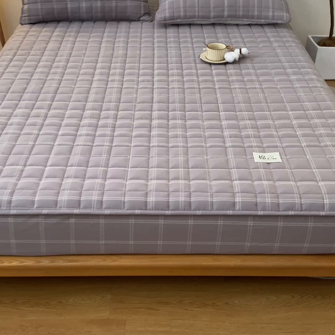 91家纺网 家纺一手货源 找家纺 小叮当家纺仓储工厂店 (买家秀 爆款花型 不断货)2025新款A类全棉色织抗菌夹棉单品床笠单件床笠 灰小格