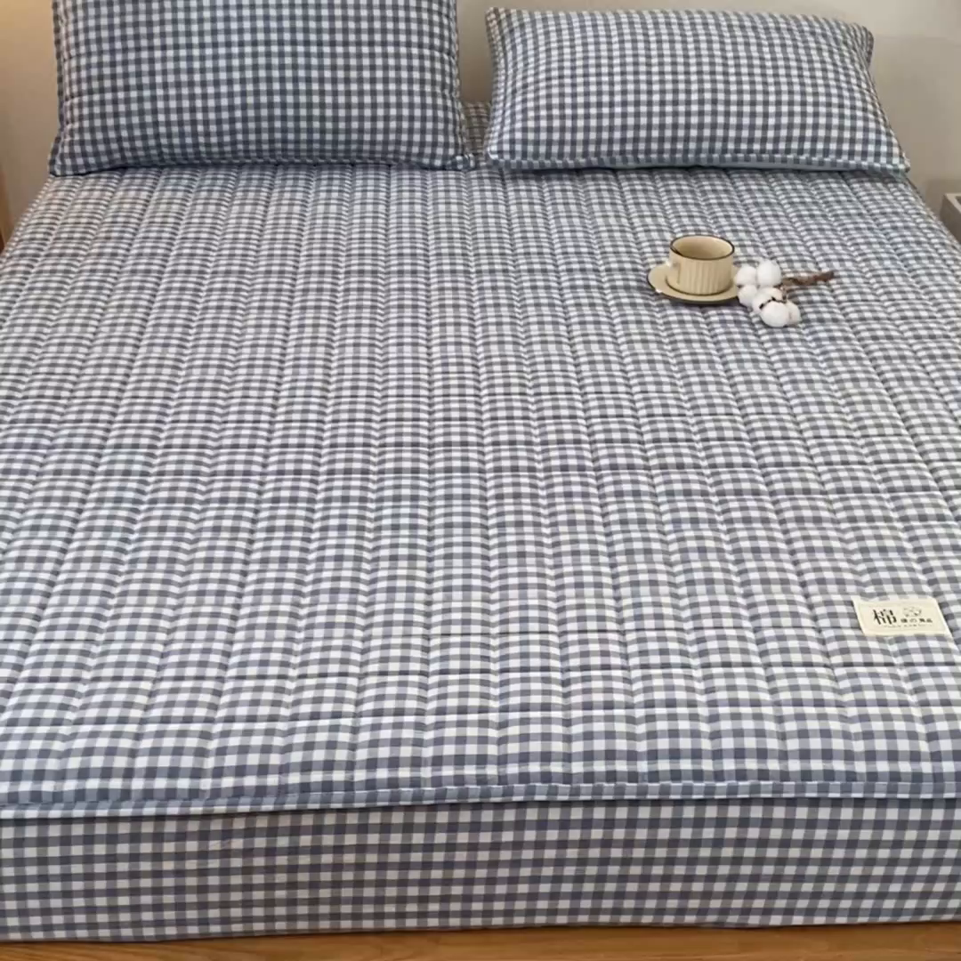 91家纺网 家纺一手货源 找家纺 小叮当家纺仓储工厂店 (买家秀 爆款花型 不断货)2025新款A类全棉色织抗菌夹棉单品床笠单件床笠 蓝小格