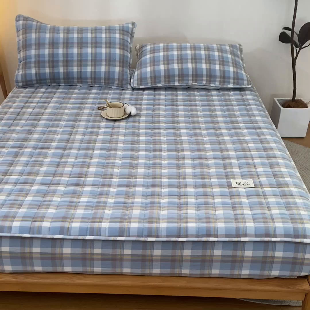 91家纺网 家纺一手货源 找家纺 小叮当家纺仓储工厂店 (买家秀 爆款花型 不断货)2025新款A类全棉色织抗菌夹棉单品床笠单件床笠 莫妮卡-蓝