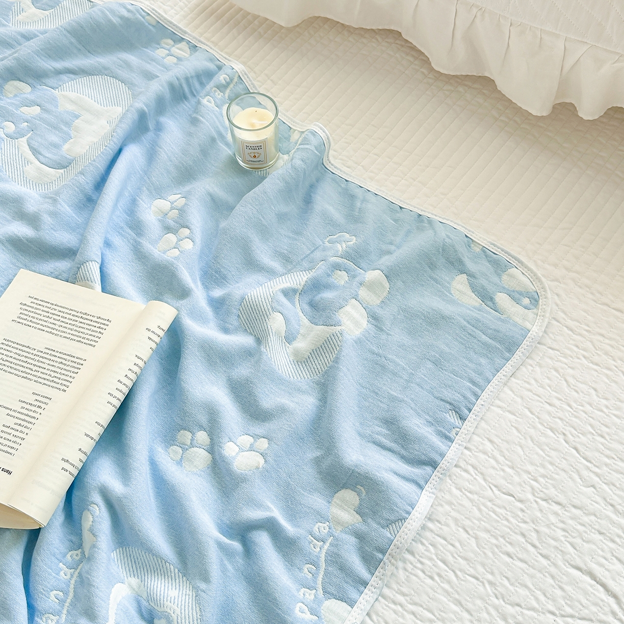 91家纺网 家纺一手货源 找家纺 小叮当家纺仓储工厂店 (买家秀 爆款花型 不断货)2025新款全棉六层纱布毛巾被系列 熊梦-蓝