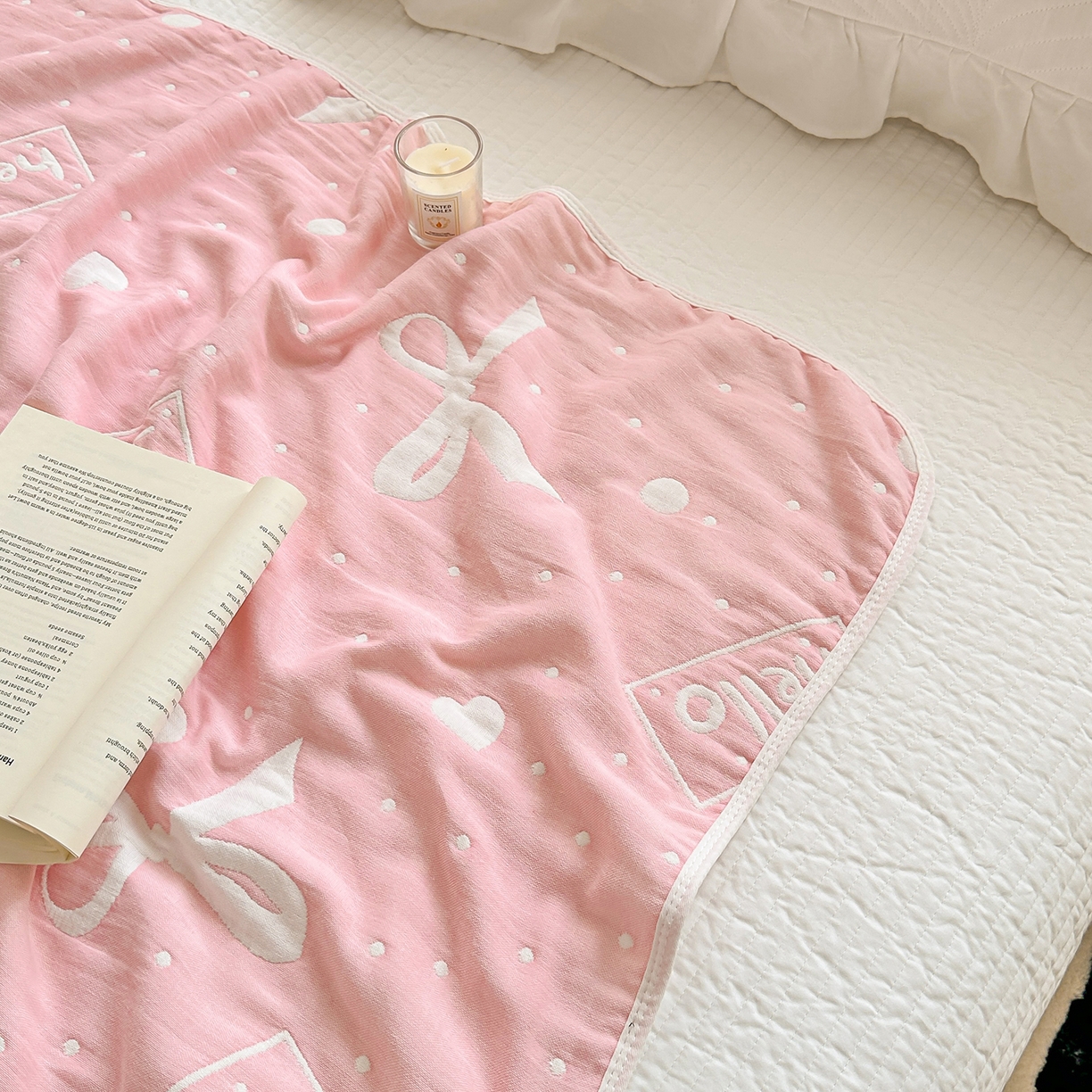 91家纺网 家纺一手货源 找家纺 小叮当家纺仓储工厂店 (买家秀 爆款花型 不断货)2025新款全棉六层纱布毛巾被系列 甜心窝-粉