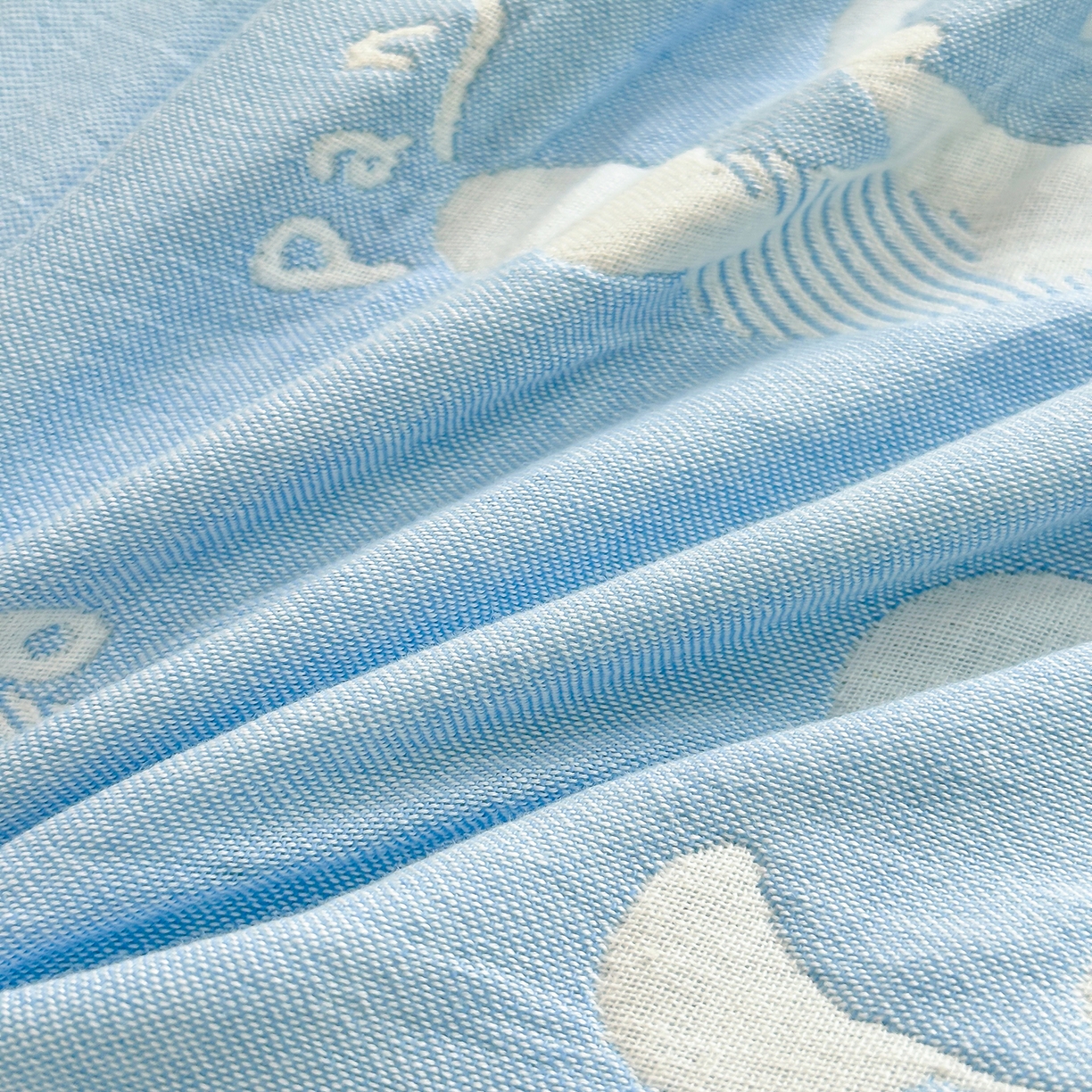 91家纺网 家纺一手货源 找家纺 小叮当家纺仓储工厂店 (买家秀 爆款花型 不断货)2025新款全棉六层纱布毛巾被系列 熊梦-蓝