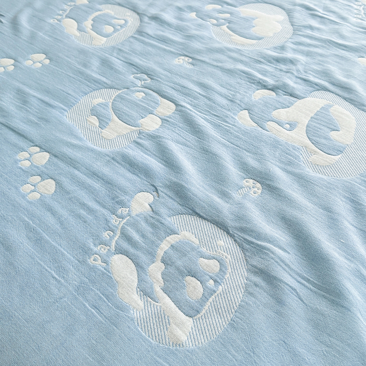 91家纺网 家纺一手货源 找家纺 小叮当家纺仓储工厂店 (买家秀 爆款花型 不断货)2025新款全棉六层纱布毛巾被系列 熊梦-蓝