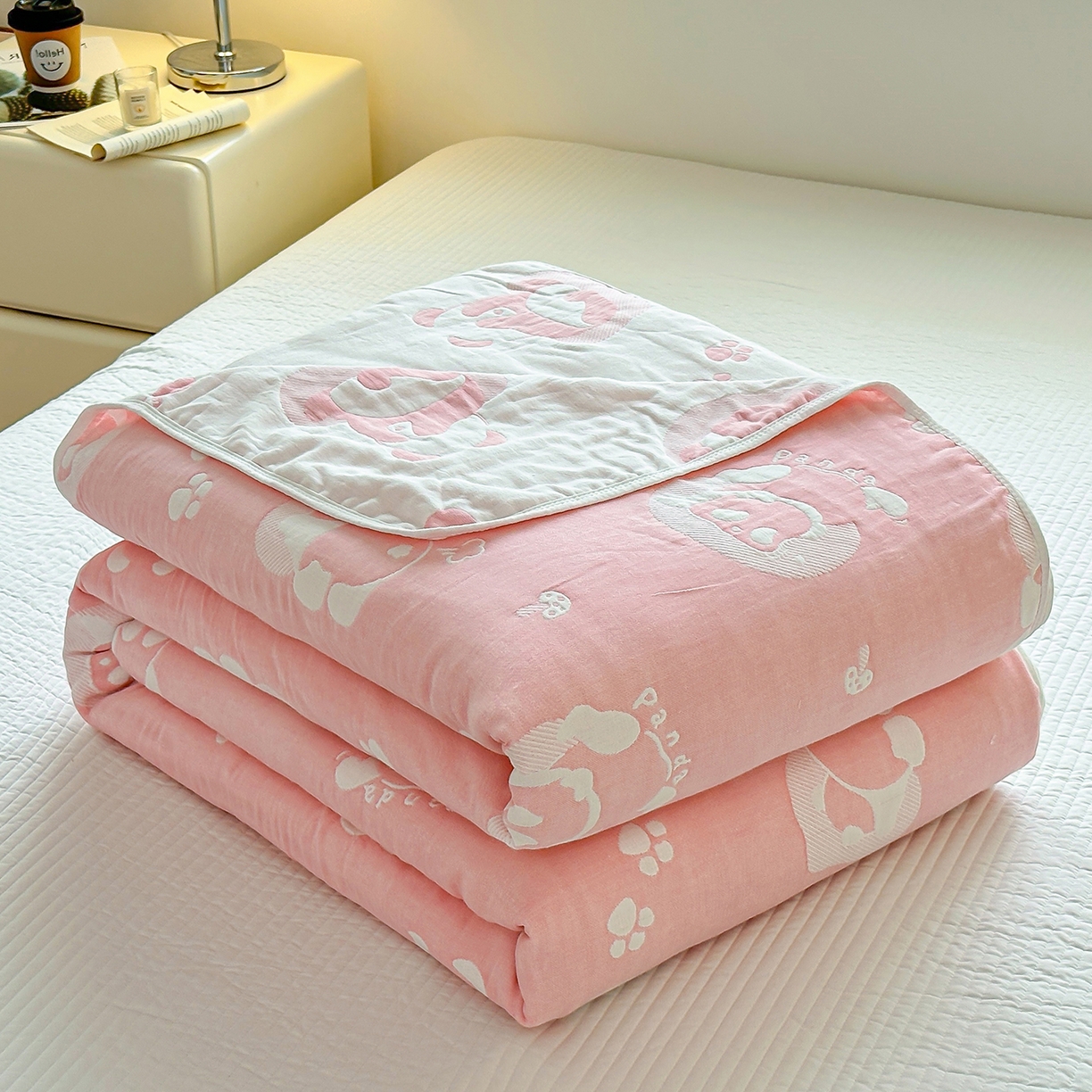 小叮当家纺仓储工厂店 (买家秀 爆款花型 不断货)2025新款全棉六层纱布毛巾被系列 熊梦-粉