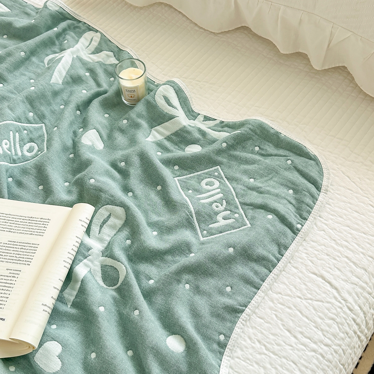 91家纺网 家纺一手货源 找家纺 小叮当家纺仓储工厂店 (买家秀 爆款花型 不断货)2025新款全棉六层纱布毛巾被系列 甜心窝-绿