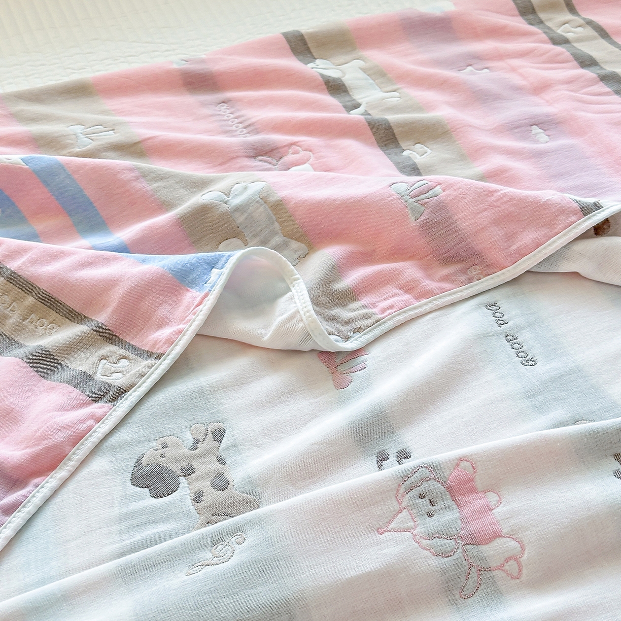 91家纺网 家纺一手货源 找家纺 小叮当家纺仓储工厂店 (买家秀 爆款花型 不断货)2025新款全棉六层纱布毛巾被系列 田园小狗