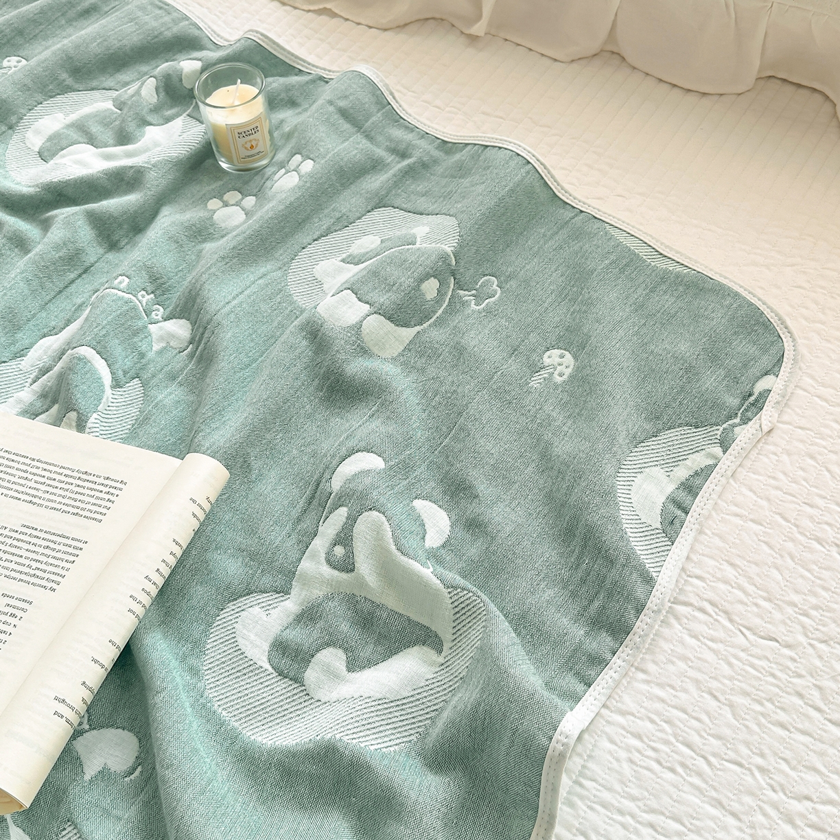 91家纺网 家纺一手货源 找家纺 小叮当家纺仓储工厂店 (买家秀 爆款花型 不断货)2025新款全棉六层纱布毛巾被系列 熊梦-绿