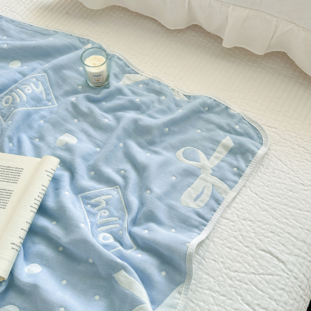 91家纺网 家纺一手货源 找家纺 小叮当家纺仓储工厂店 (买家秀 爆款花型 不断货)2025新款全棉六层纱布毛巾被系列 甜心窝-蓝