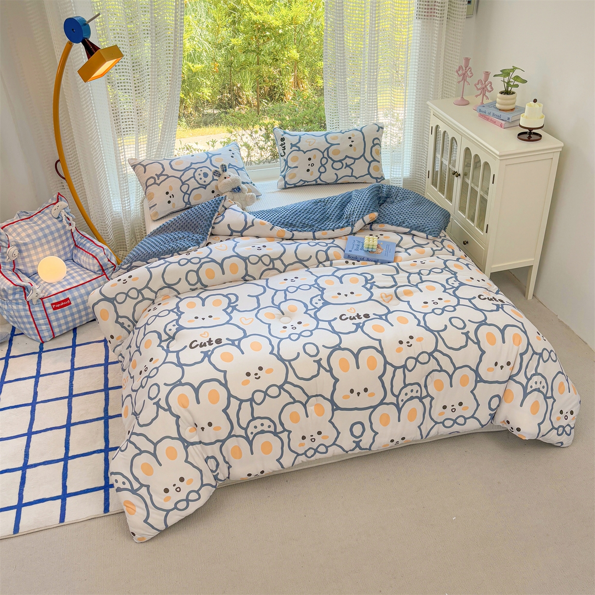 91家纺网 家纺一手货源 找家纺 小叮当家纺仓储工厂店 (买家秀 爆款花型 不断货)2025新款A类针织棉大豆被被子被芯 可爱兔