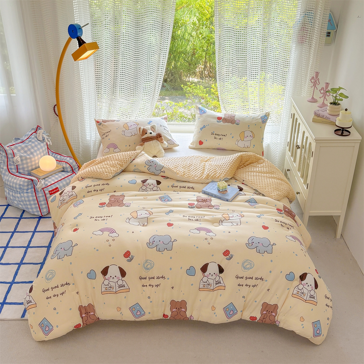 91家纺网 家纺一手货源 找家纺 小叮当家纺仓储工厂店 (买家秀 爆款花型 不断货)2025新款A类针织棉大豆被被子被芯 学习萌宠