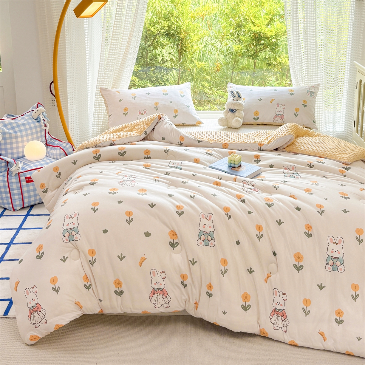 91家纺网 家纺一手货源 找家纺 小叮当家纺仓储工厂店 (买家秀 爆款花型 不断货)2025新款A类针织棉大豆被被子被芯 田园小图