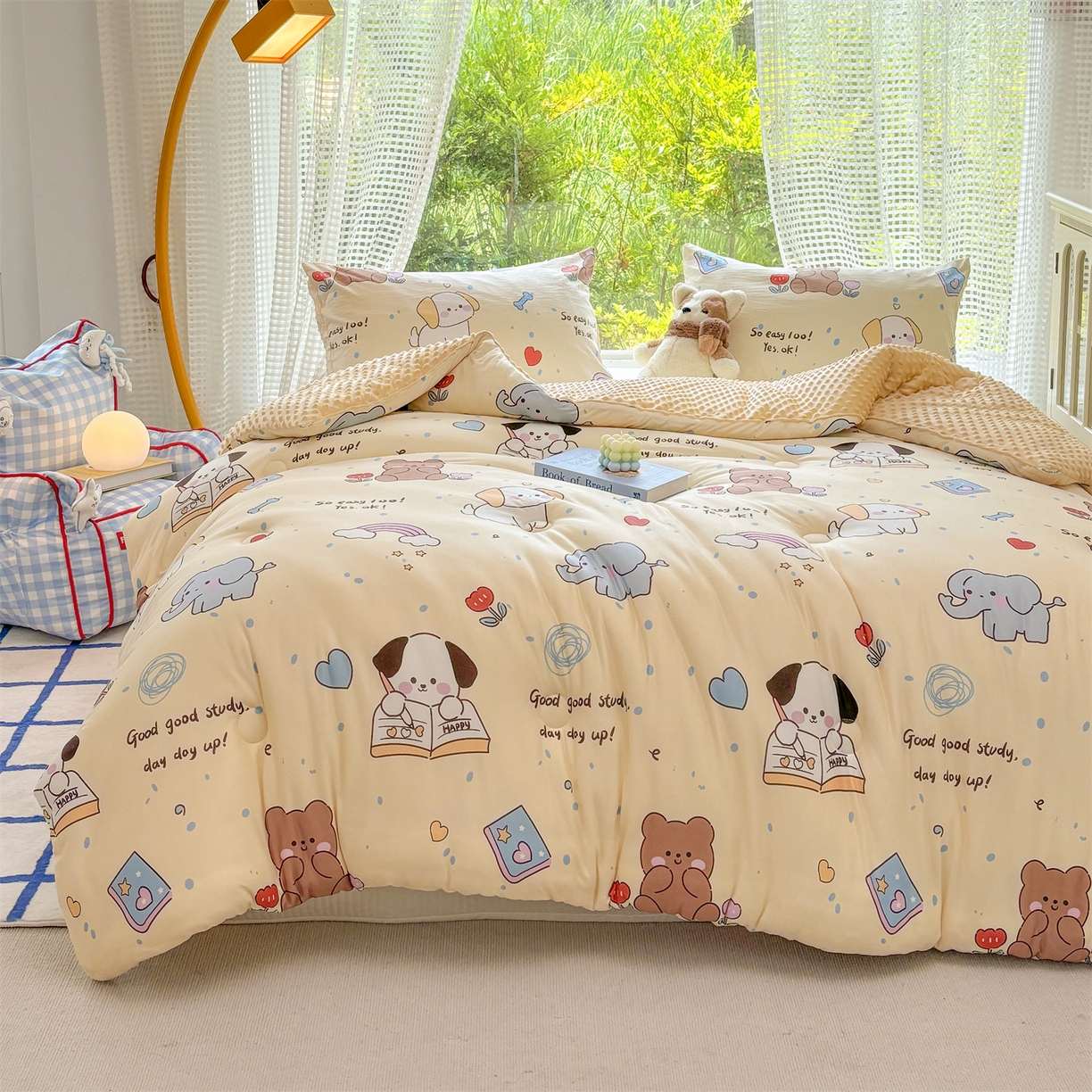 91家纺网 家纺一手货源 找家纺 小叮当家纺仓储工厂店 (买家秀 爆款花型 不断货)2025新款A类针织棉大豆被被子被芯 学习萌宠