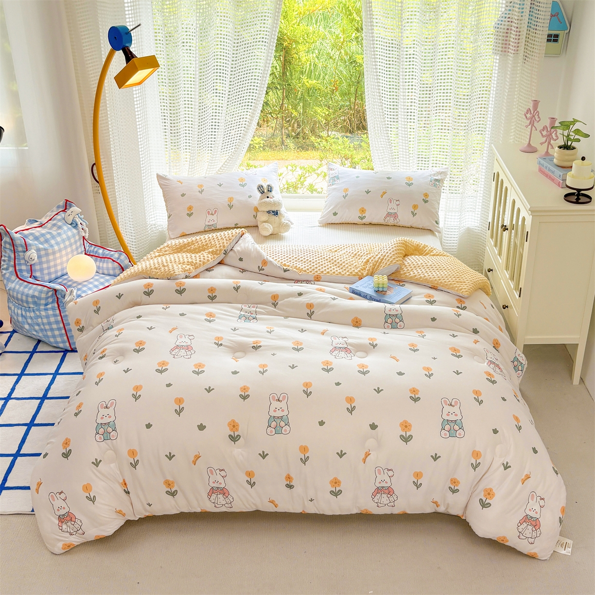 91家纺网 家纺一手货源 找家纺 小叮当家纺仓储工厂店 (买家秀 爆款花型 不断货)2025新款A类针织棉大豆被被子被芯 田园小图