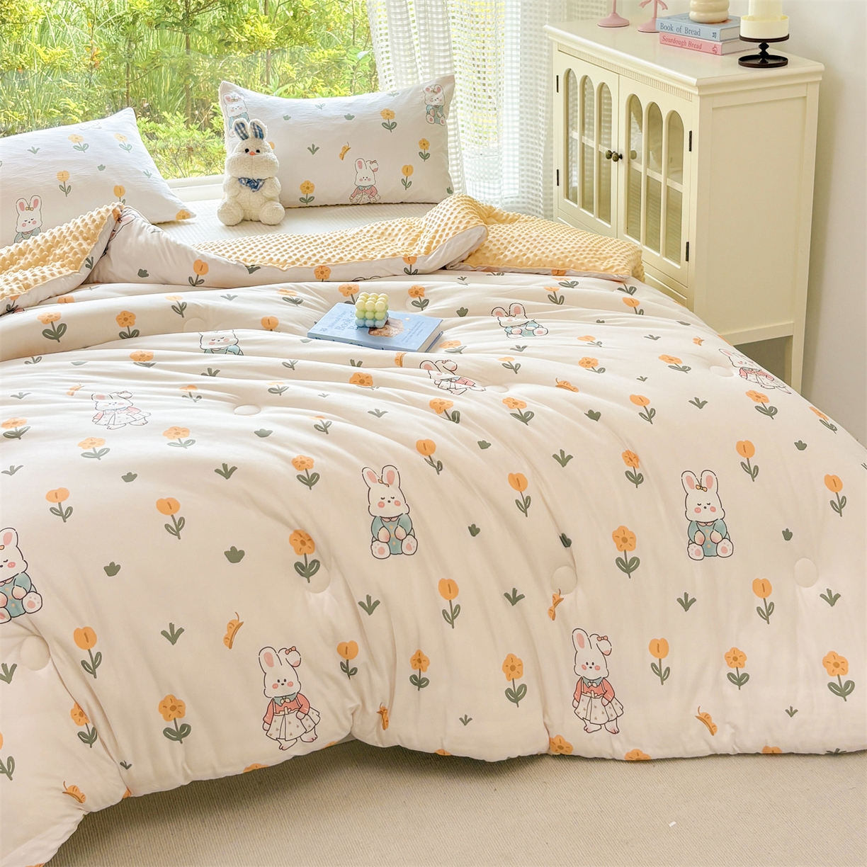 91家纺网 家纺一手货源 找家纺 小叮当家纺仓储工厂店 (买家秀 爆款花型 不断货)2025新款A类针织棉大豆被被子被芯 田园小图