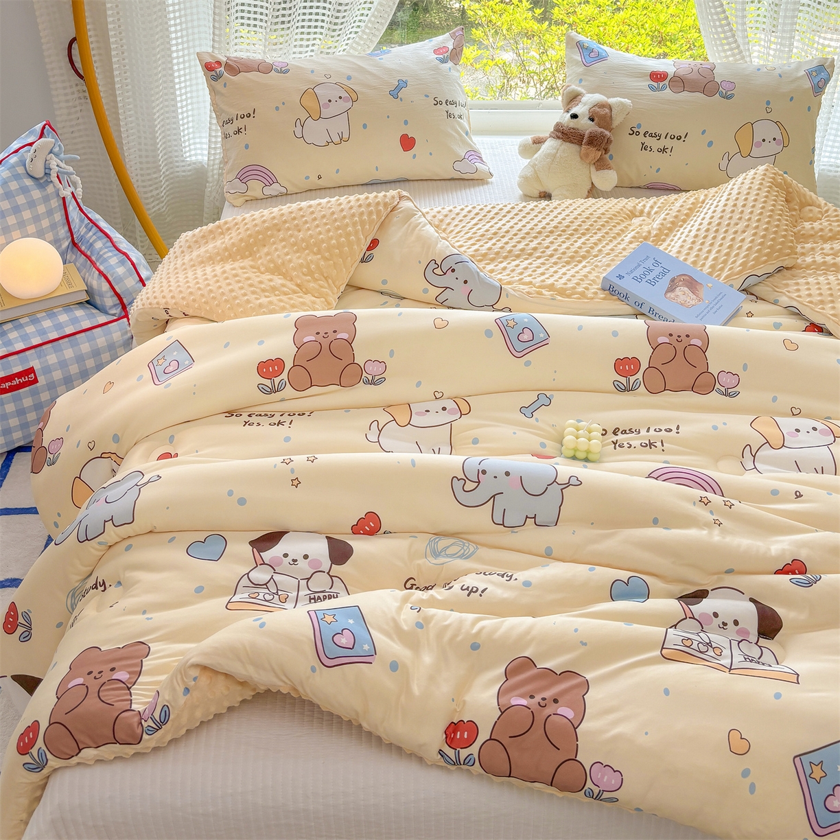 91家纺网 家纺一手货源 找家纺 小叮当家纺仓储工厂店 (买家秀 爆款花型 不断货)2025新款A类针织棉大豆被被子被芯 学习萌宠