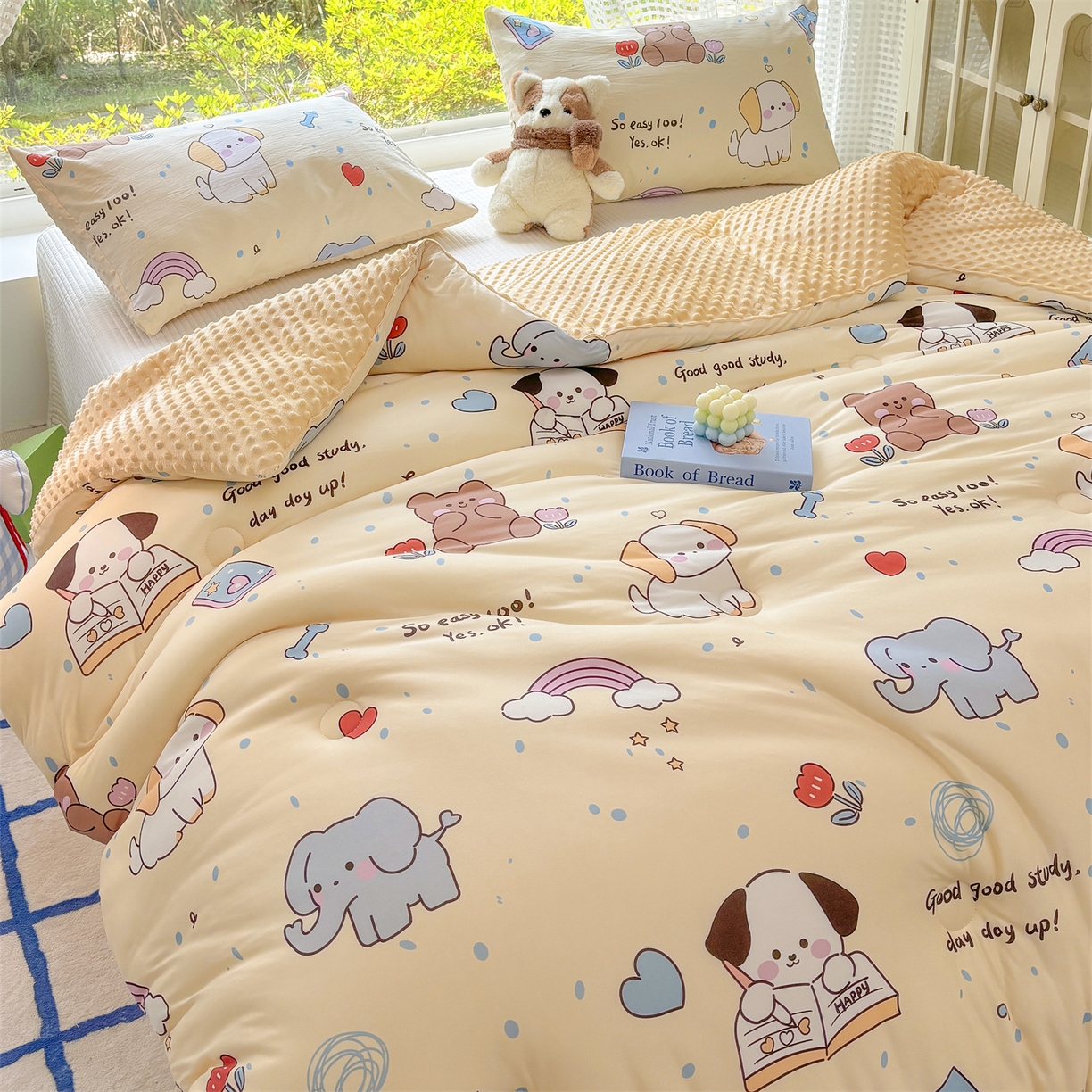 91家纺网 家纺一手货源 找家纺 小叮当家纺仓储工厂店 (买家秀 爆款花型 不断货)2025新款A类针织棉大豆被被子被芯 学习萌宠