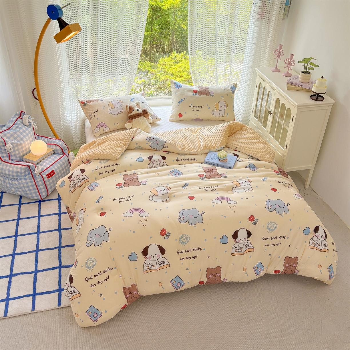 91家纺网 家纺一手货源 找家纺 小叮当家纺仓储工厂店 (买家秀 爆款花型 不断货)2025新款A类针织棉大豆被被子被芯 学习萌宠