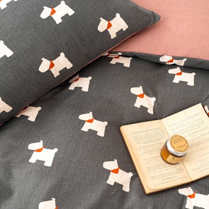 91家纺网 家纺一手货源 找家纺 竹合家纺 2025秋冬新款加厚磨毛色织暖绒系列针织四件套高克重 雪纳瑞-黑灰